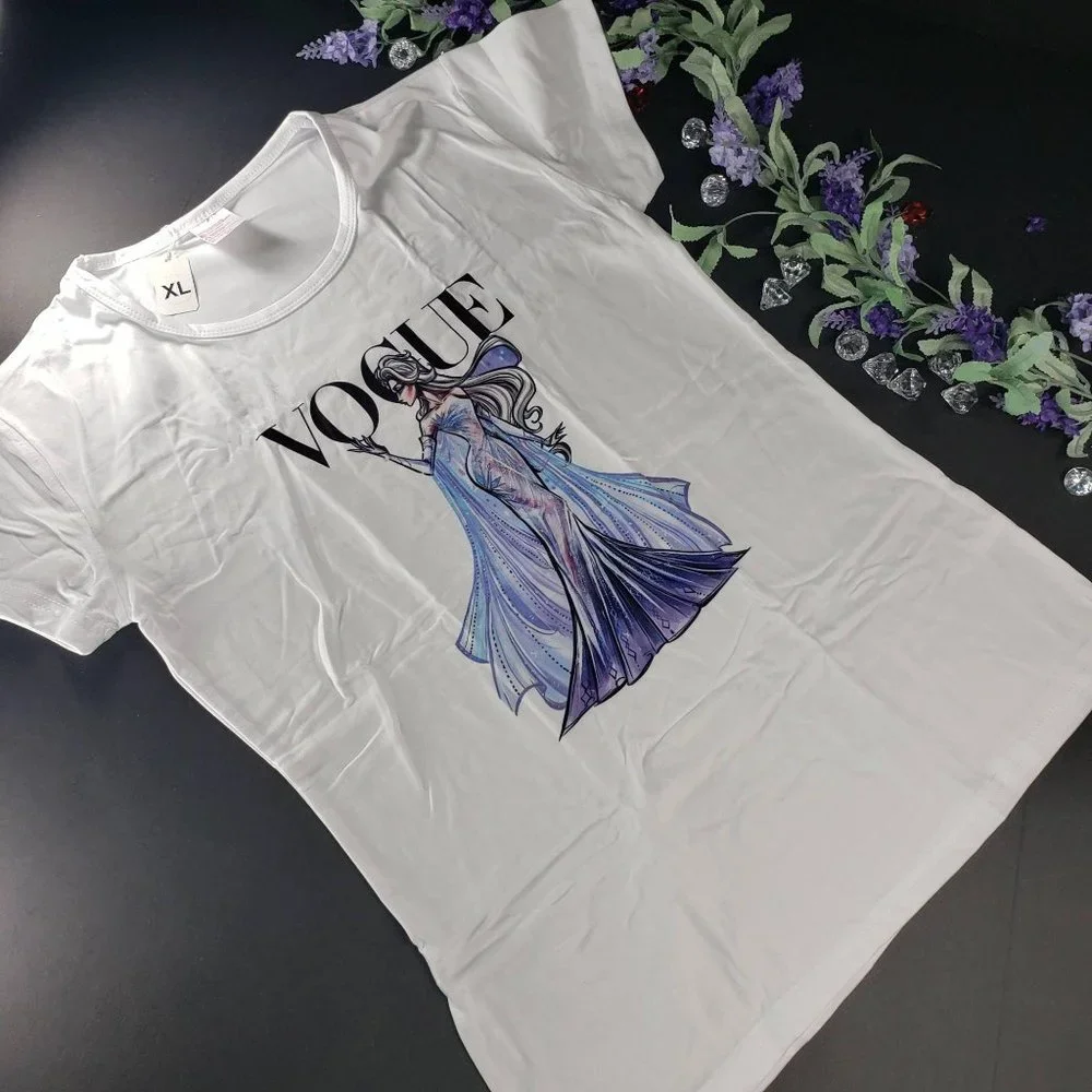 Elsa Queen Frozen Blouse Princess Short Sleeve Graphic Knit Tee Shirt Women